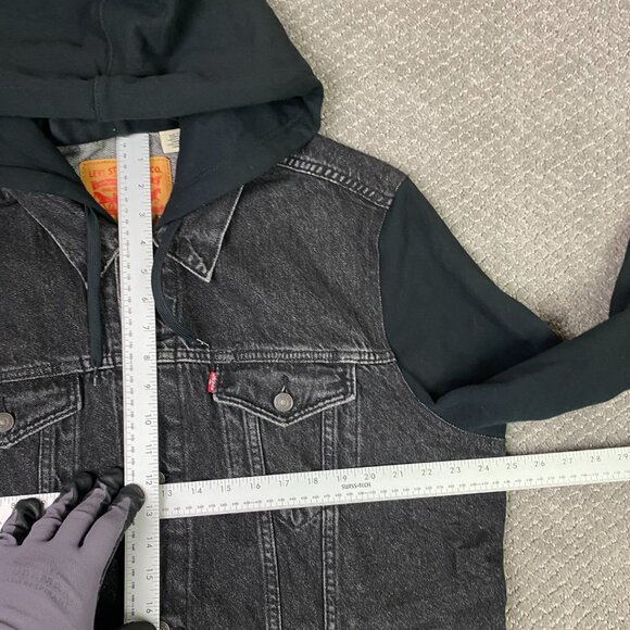 Levi's Hybrid Hoodie Trucker Jacket Denim Jean Men's XXL Fit like XL Black - Picture 7 of 9